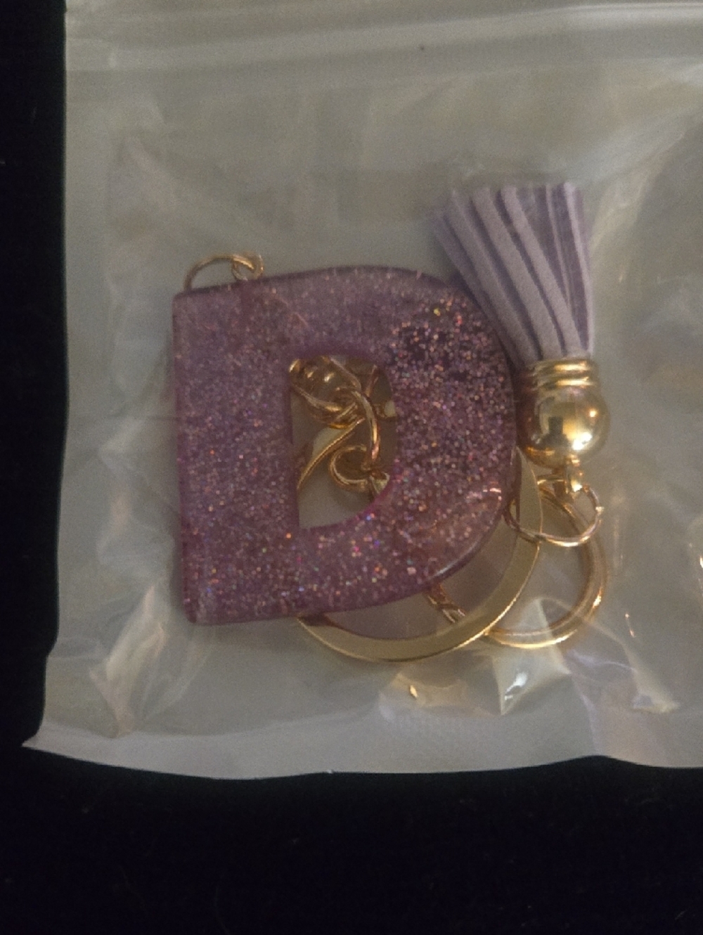 Personalized Purple 'D' Initial Keychain, BAG Purse Charm with Flower Charm - Picture 3 of 3
